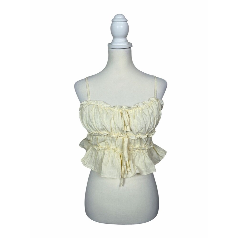 West Fade Cream Ruffle Crop Top XS Cottagecore Peasant Cami Boho Babydoll Tank